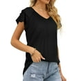 thumbnail image 3 of Womens Summer Tops Ruffle Short Sleeve V Neck T-Shirts Casual Loose Fit, 3 of 6