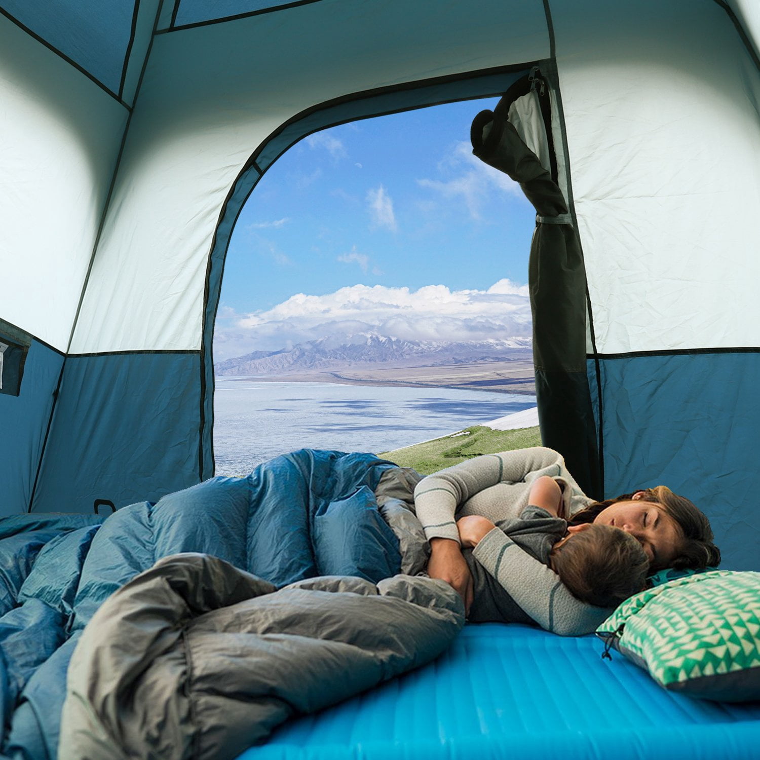 QOMOTOP Camping Tent, 8 Person Instant Cabin Tent, Easy Setup in 60 Seconds, Weatherproof Family Tent for Camping, Outdoors & Travel, with Ventilated Windows