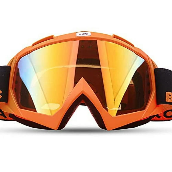 BATFOX ATV Dirt Bike Goggles Motocross Riding Motorcycle Glasses Goggles Interchangeable Lenses for Men Women Youth Fit Over Glasses Detachable Nose Guard (Orange-orange)
