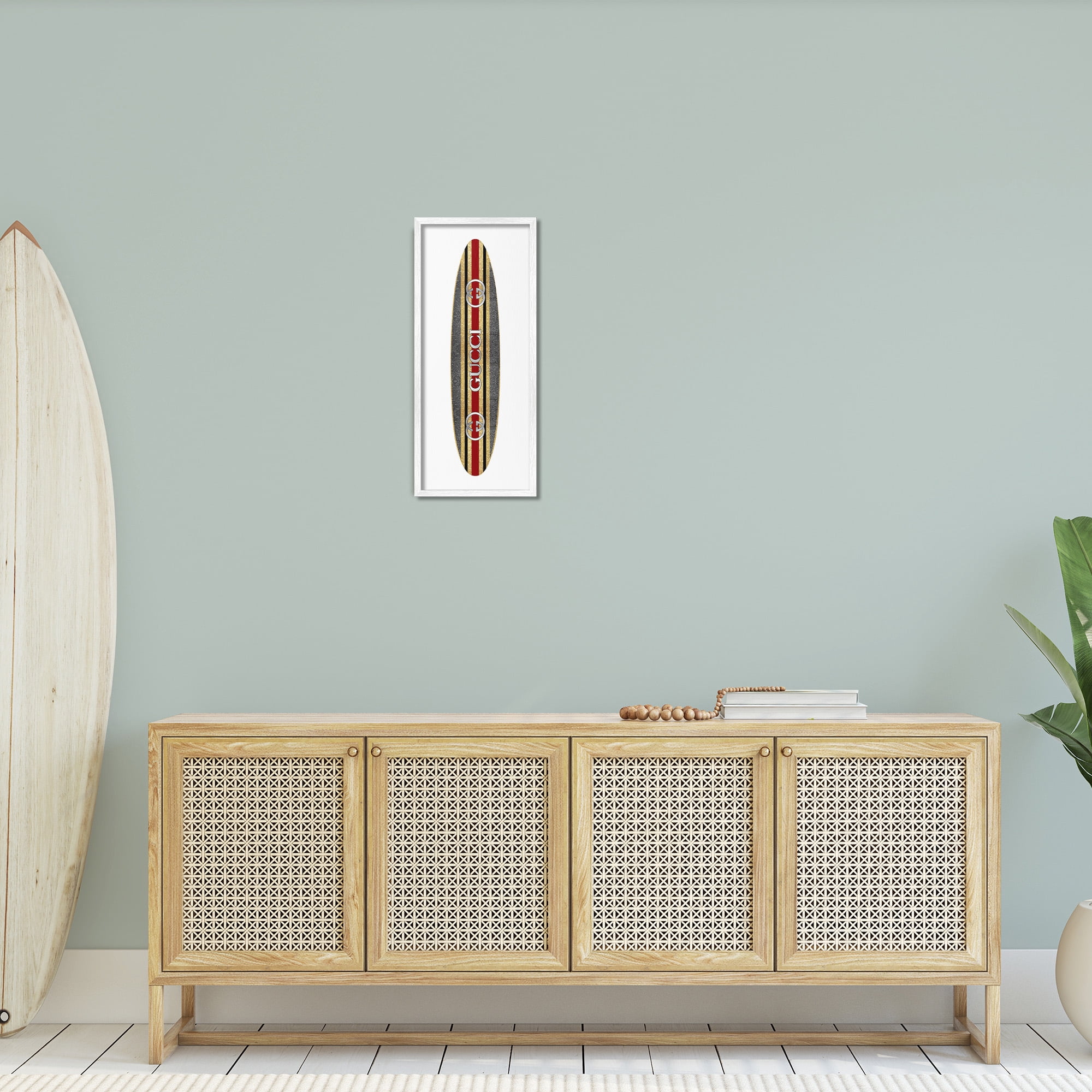 Stupell Industries Fashion Brand Surfboard Nature Painting White Framed Art Print Wall Art, 10 x 24
