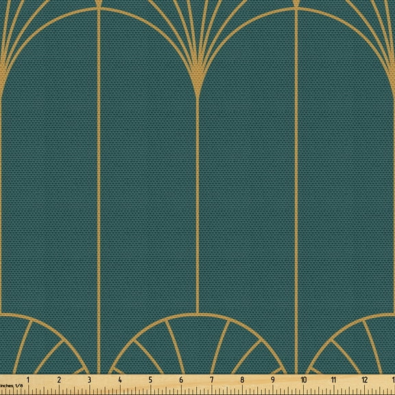 Ambesonne Art Deco Fabric by the Yard Upholstery, Teal Simple Vintage Motif, 10 Yards, Teal and Sand Brown