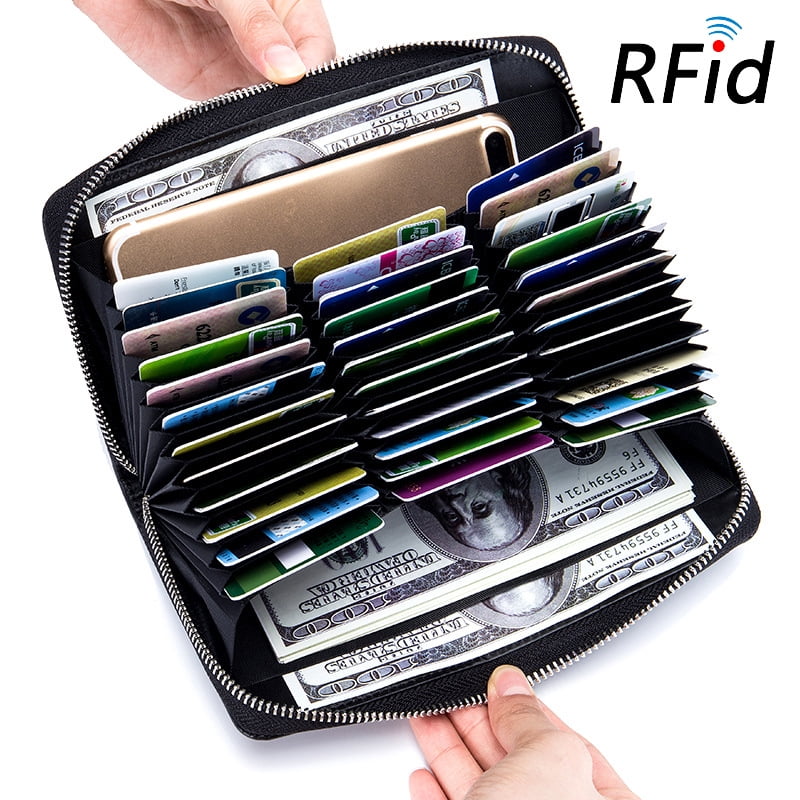RFID Blocking Wallet Aprince Amazing Men and Women Slim Genuine Cowhide Leather Wallet Card Case Credit Card Protector