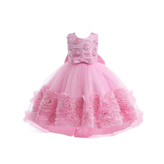 GPOECD Robes Filles Robe Formelle de Performance Piano pour Fillettes, Robe Longue d'Été pour Défilé Rose Clair,110