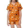 thumbnail image 2 of FYDUU Cute Pajamas for Girls Chicken Pattern Print Girls Pajamas Short Sleeve Button Down Shirt And Shorts Kids Soft Sleepwear Outfits Nightwear 10-11 Years, 2 of 4