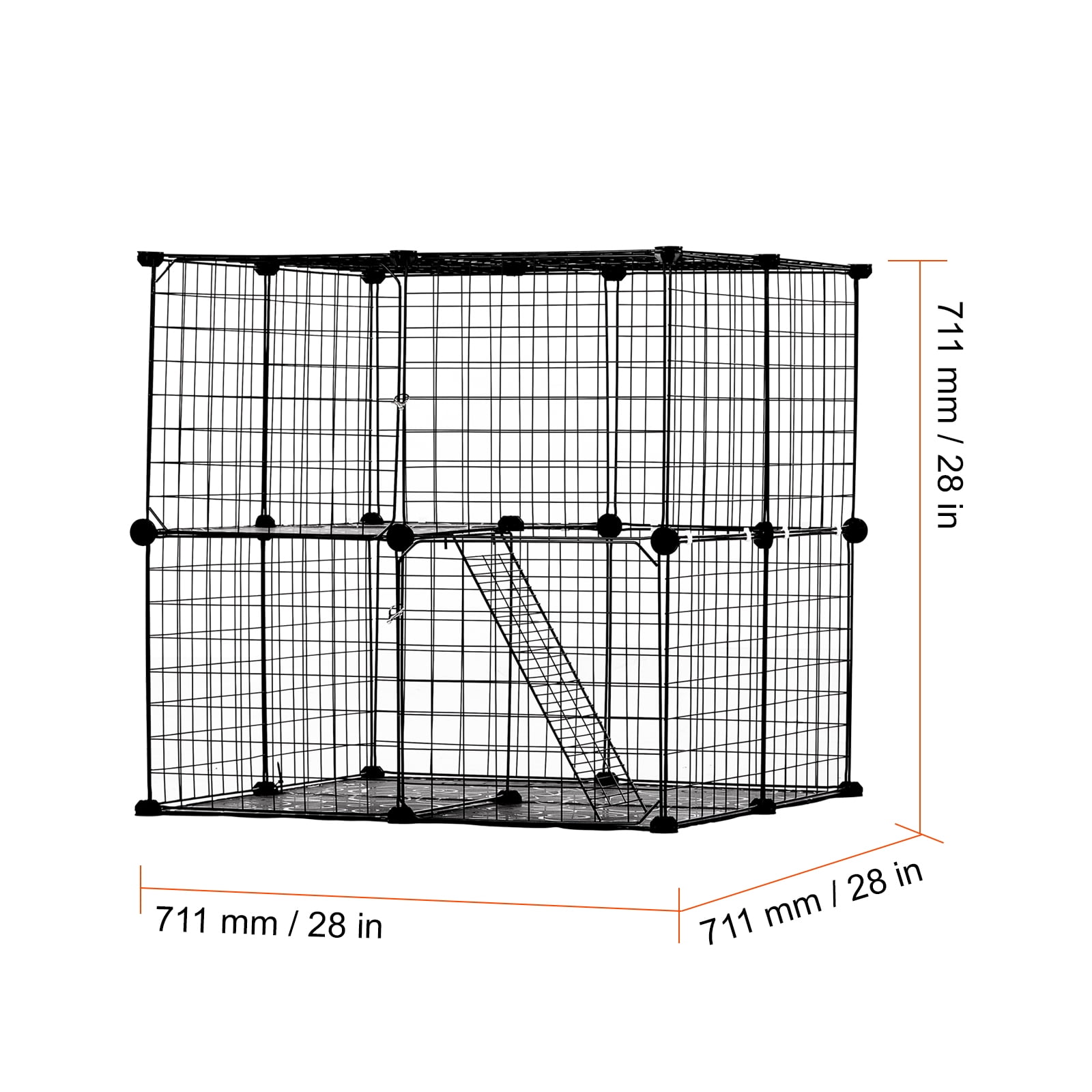 VEVOR Large 2-tier Cat Cage, 28 x 28 x 28", DIY Detachable Metal Wire Cat Enclosure, with Ramp Ladder Adjustable Resting Platform, Crate Large Indoor ＆ Outdoor Exercise Place for Small Animals, Black