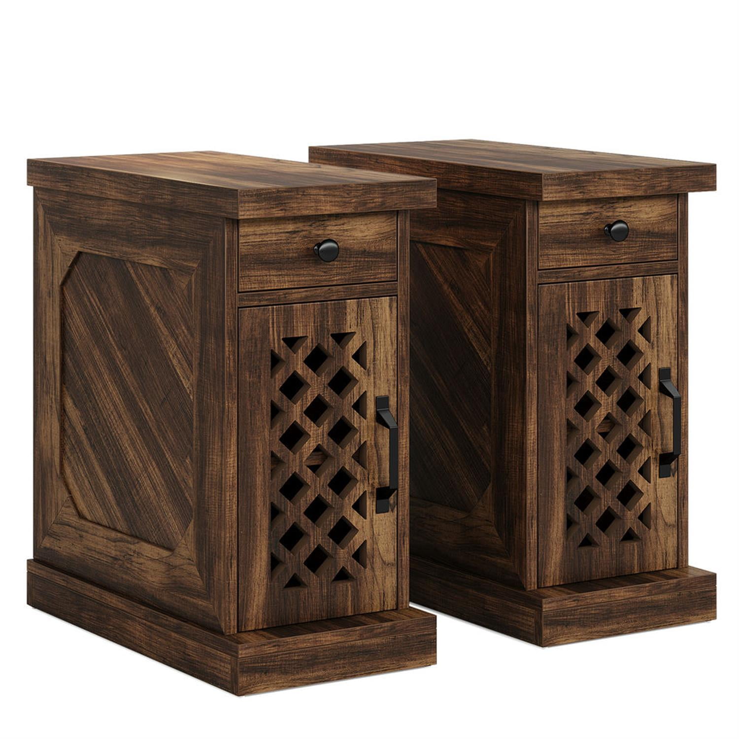 Demi Bonn 25" Wood Nightstand with Drawers, Bedside End Table for Bedroom, Rustic Side Table with Storage, Brown