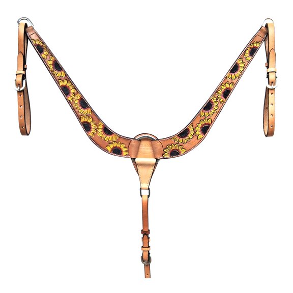 84BH Western Horse Breastcollar Tack American Leather Sun Flower Hilason