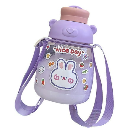 

Water Bottle With Stickers Leakproof Cap for Kid Milk Drinking Bottle Purple