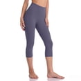 thumbnail image 2 of hlysgo Leggings Yoga Pant for Women No Front Seam Capri High Elastic Waist Trousers Workout Gym Pant Purple,L, 2 of 5