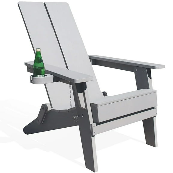 Folding Adirondack Chairs Set of 2 Modern Plastic Chaises with Cup Holder for Outdoor Patio Garden Fire Pit