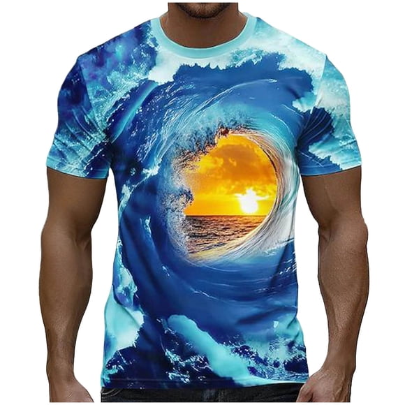 Tops para hombre, blusas y camisas de manga corta con cuello redondo para hombre, camiseta informal de verano con estampado de manga corta y cuello redondo para hombre, blusa para hombre