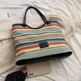 thumbnail image 3 of Bolso Playa Paja A Rayas Colores Mano PU para Mujer (), 3 of 6