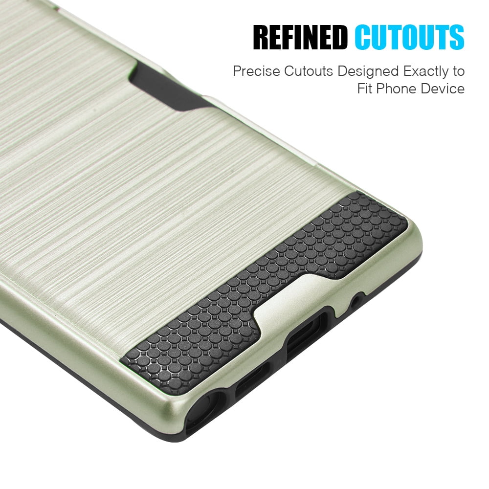 Rugged Hybrid Case Designed for Galaxy Note 10+/10+ 5G (2019) With Credit Card Slot And Rotating Ring Holder (Gold)