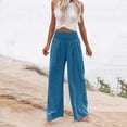 thumbnail image 5 of Linen Pants Women Linen High Waist Summer Beach Travel Vacation Wide Leg Sweatpants Women Light Blue 2Xl, 5 of 8