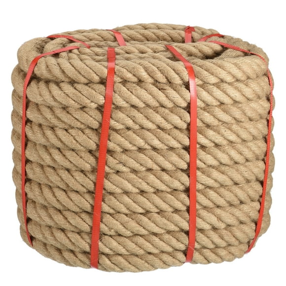 Unique Bargains Natural Jute Rope, 1-1/2 in x 100 Ft Thick Twisted Manila Rope Multipurpose for Tug of War, Hammock, Climbing