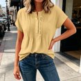 thumbnail image 6 of Dpjklzsn Women's Pintuck Short Sleeve Blouse, Half Button Crewneck Shirt with Pleated Front for Casual Summer Wear, 6 of 6