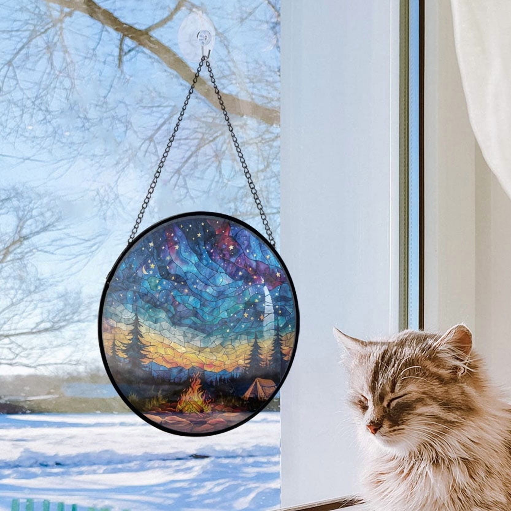 Starry Camp Fire: Stained Glass-Style Christmas Ornament - Made With Real Glass, Stained Glass Ornament 2025, Holiday Decoration, Seasonal Keepsake Gift, Unique Collectible,