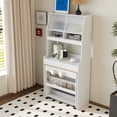 thumbnail image 4 of Harper & Bright Designs Compact Buffet with Hutch and Foldable Dining Table, Cupboard with Storage Shelf and Side Hooks for Small Places Apartment, Natural, 4 of 17