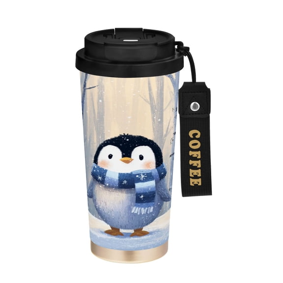 500ml Double-Wall Vacuum Insulated Tumblers Stainless Steel Coffee Tumbler with Ceramic Coating Cute Penguin in Winter