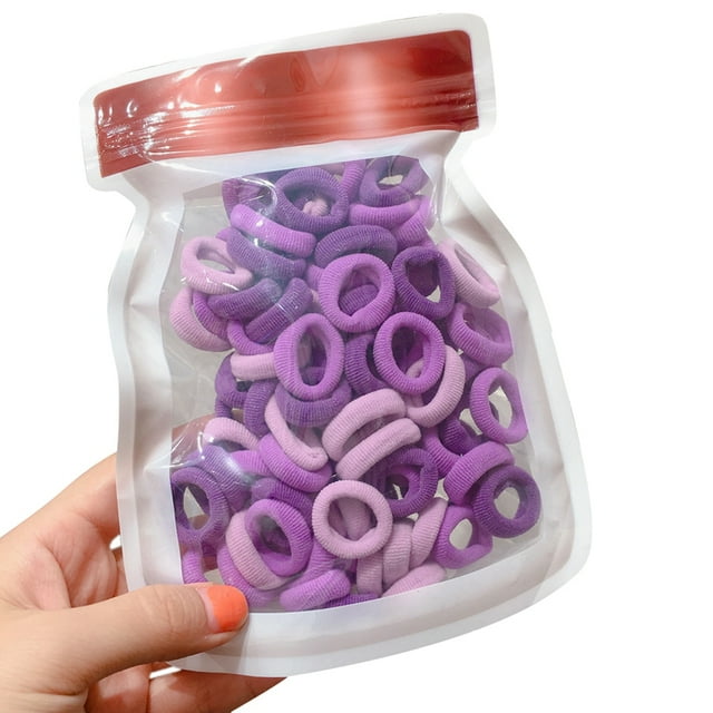 100PCS Solid Color Hair Tie No Damage Elastic Hair Band Ponytail Holder with Bag