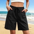 thumbnail image 6 of Jewelreauty Linen Summer Shorts for Women Casual with Pockets Loose Fit Drawstring Elastic Waist Sweatshorts (2XL, Black), 6 of 6