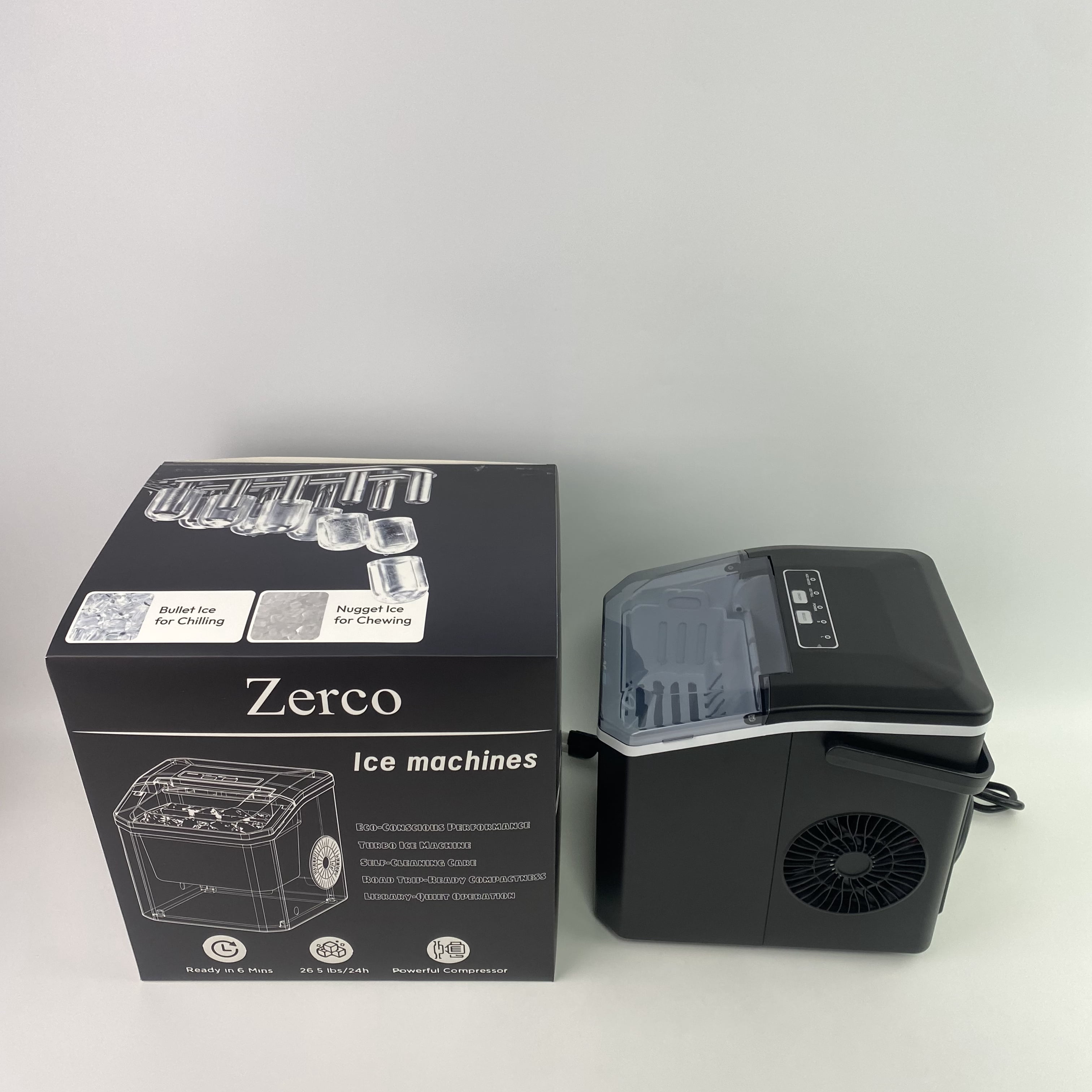 Zerco Ice cube making machines,Countertop Ice Maker Machine with Handle, 26lbs Per Day, 9 Ice Cubes Ready in 6 Mins (White)