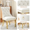 thumbnail image 2 of Velvet Dining Chairs Set of 2, Upholstered Tufted Dining Chairs with Stainless Steel Legs & Pull Ring for Dining Room, Living Room(Gold White), 2 of 6
