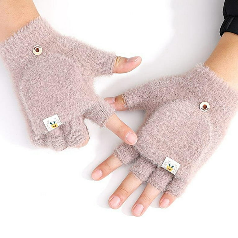 1pair Autumn And Winter Warm Half Finger Knitted Woolen Student Writing  Gloves Without Finger Cover For Women