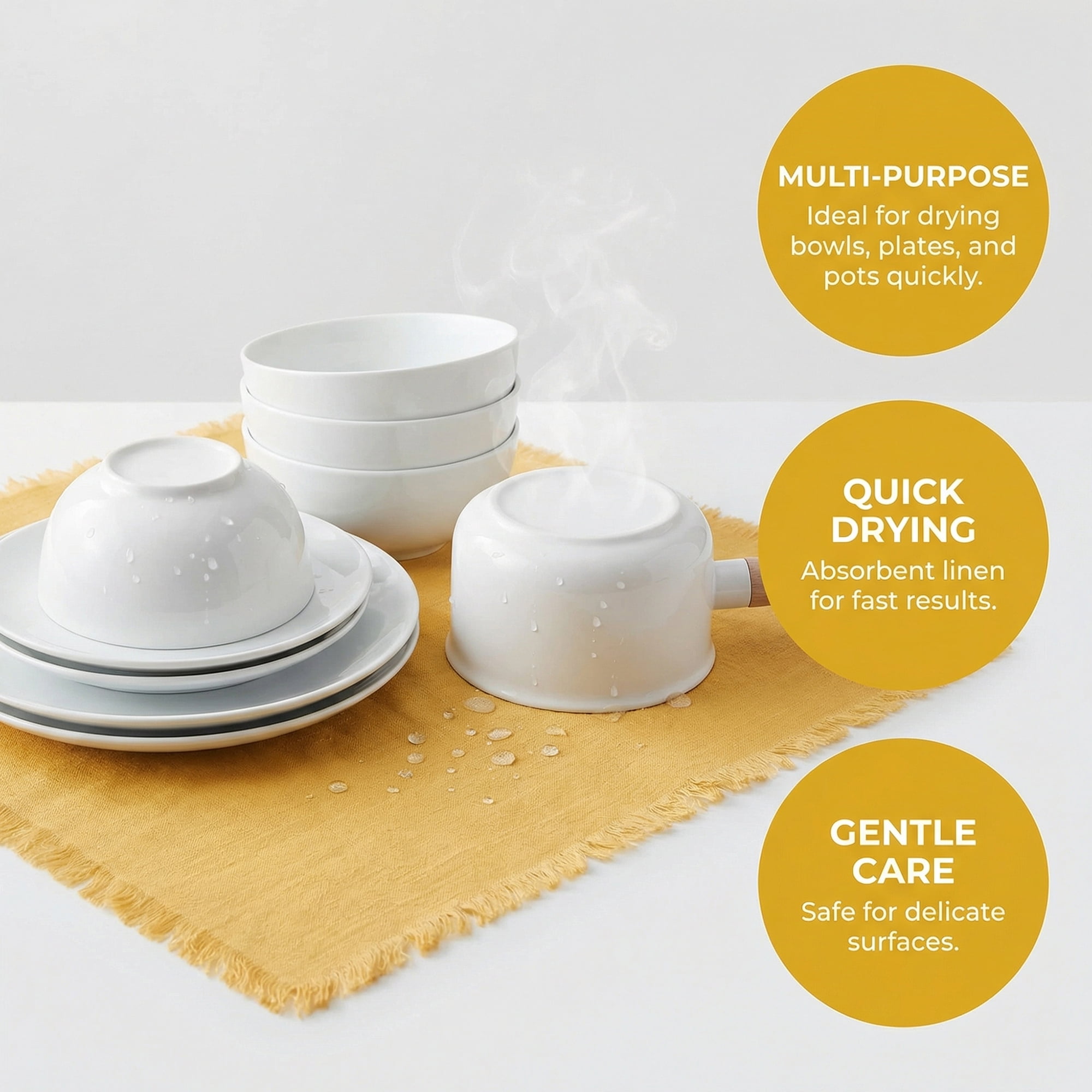 Unique Bargains Cotton Linen Quick Dry Kitchen Towels 4 Pack Yellow 18" x 18"
