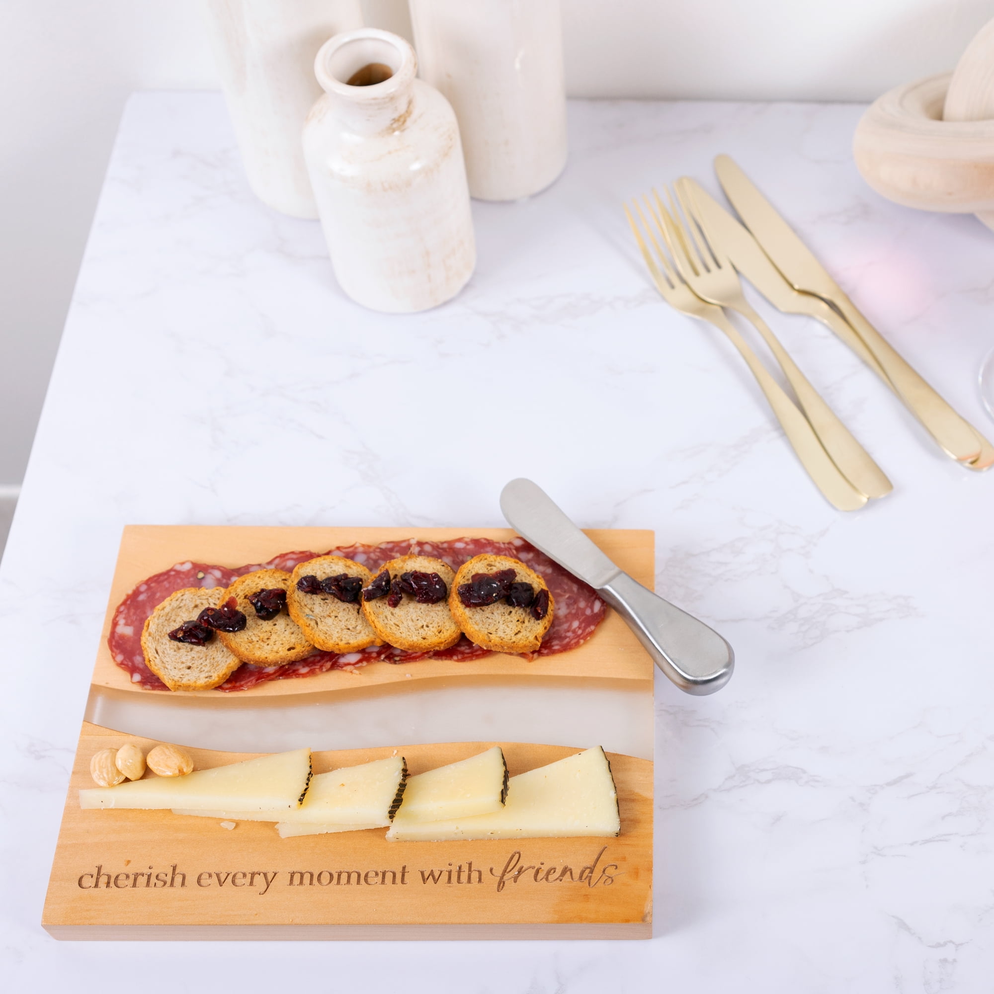 Pavilion Gift Company - Friends - 9" Wood & Resin Cheese/Bread Board Set