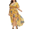 thumbnail image 3 of DYMADE Women's Summer Vocation Bohemian Floral Print Short Sleeve V-Neck Wrap Plus Dresses, 3 of 6
