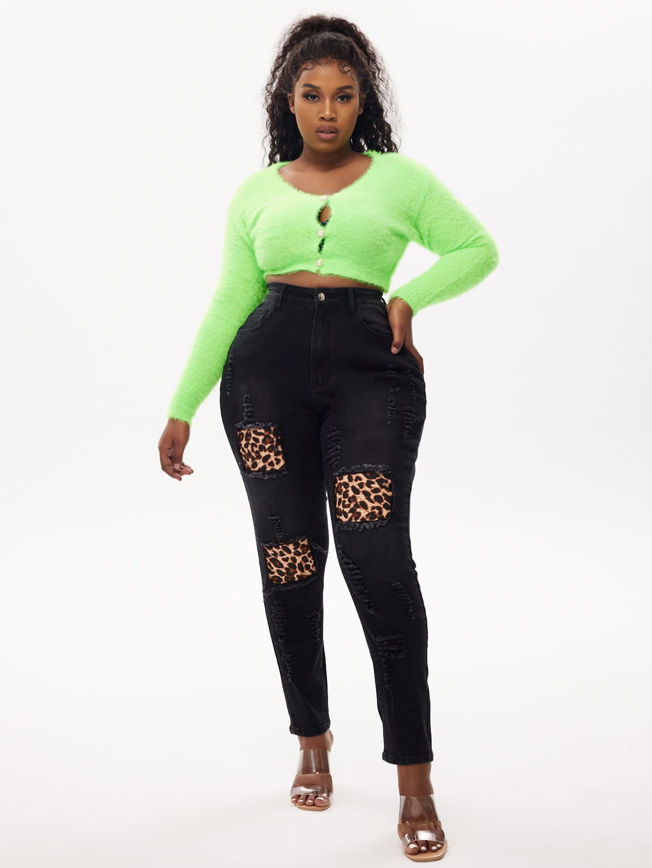Women's Plus size Leopard Patched 