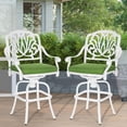 thumbnail image 2 of MEETWARM 2 Piece Outdoor Patio Swivel Bar Stools, All-Weather Cast Aluminum Bar Height Bistro Chairs, Outdoor Furniture Bar Dining Chair Set with Cushions for Garden Deck Backyard, White, 2 of 7