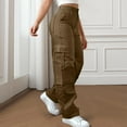 thumbnail image 2 of Cargo Pants for Women High Waisted Hiking Pants Baggy Stretchy Wide Leg Y2K Streetwear with Pockets Brown 2XL, 2 of 8