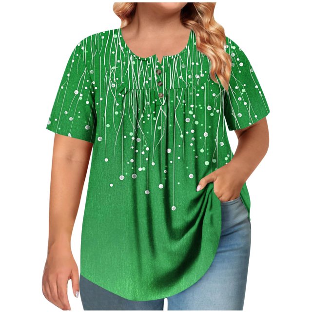 Cinvoph T-Shirts d'Été Grande Taille pour Femmes Col Rond Imprimé Manches Courtes Hauts Décontractés Blouses de Bureau Amples