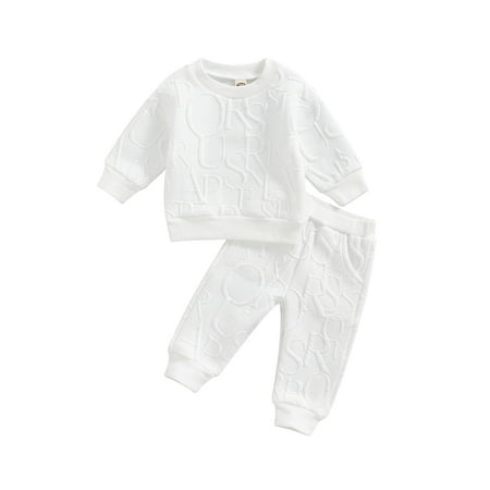

Bagilaanoe 2Pcs Newborn Baby Girl Boy Long Pants Set White Long Sleeve Sweatshirt Pullover Tops+ Trousers 3M 6M 12M 24M Fall Casual Sweatsuit