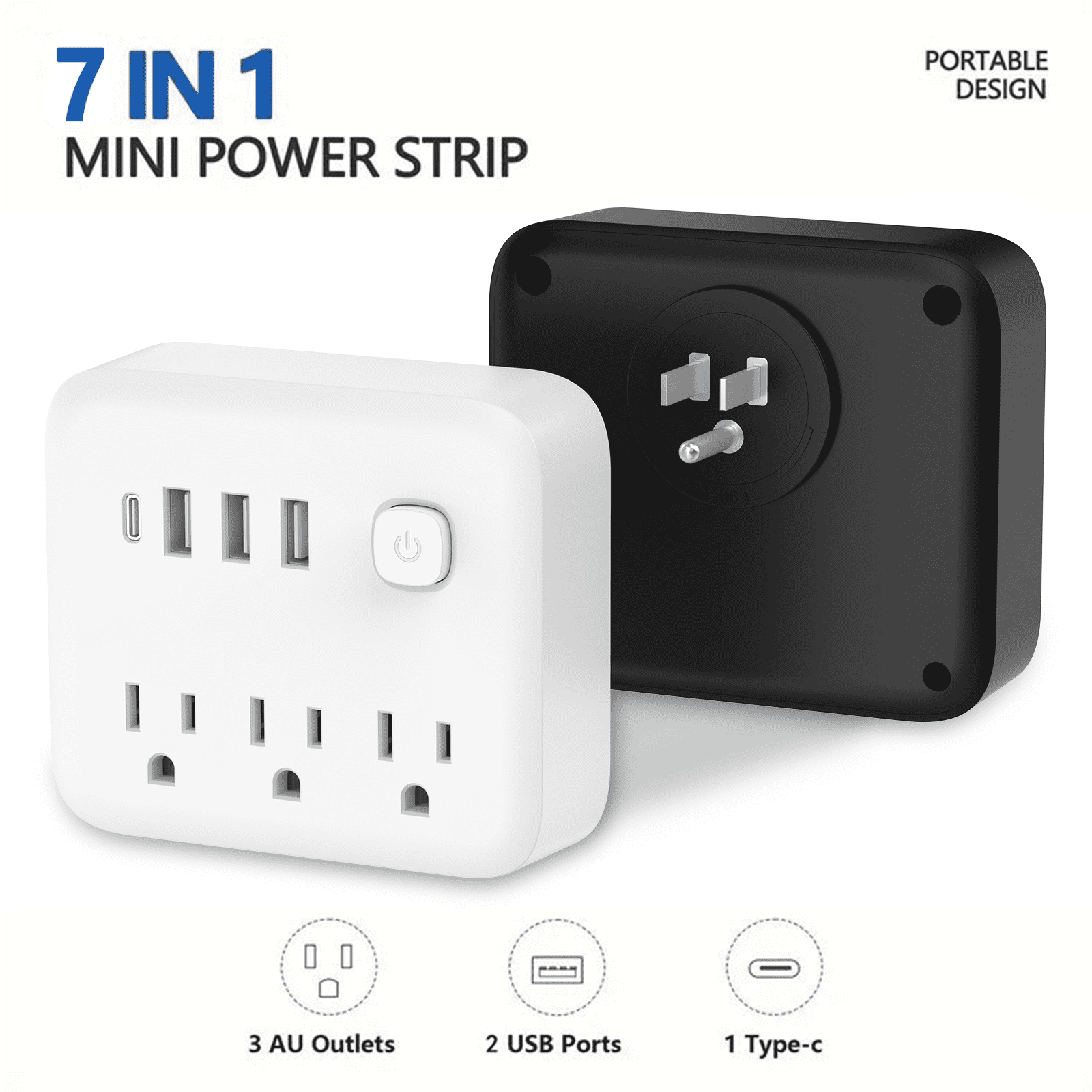 USB Outlet Extender Surge Protector - Multi Plug Outlet with Rotating Plug, 3-Sided Swivel Power Strip with 3 AC Spaced Outlet Splitter and 3 USB Ports (1 USB C) for Travel, Home, Office,ETL（White）