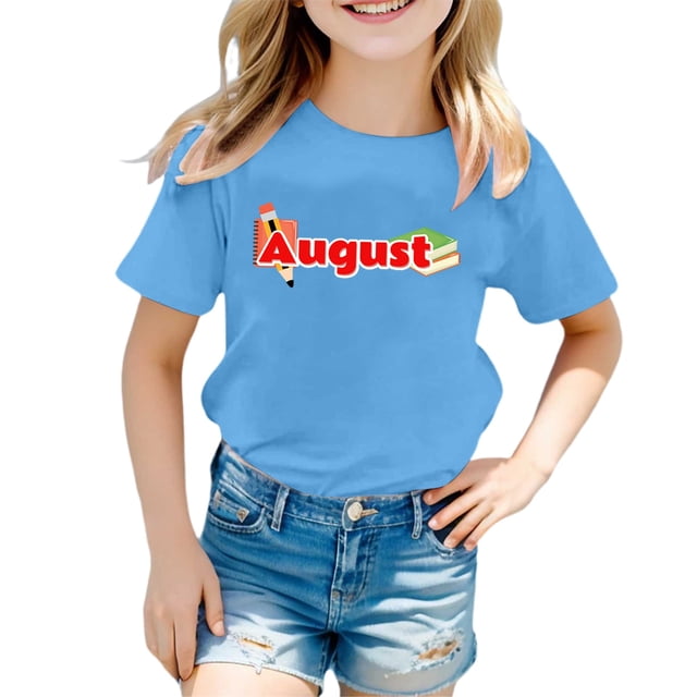 TZEWGL Cute Shirt For Girl Boy Short Sleeve Crew Neck Monthly Word Prints Blouse For Kids size 5-6T