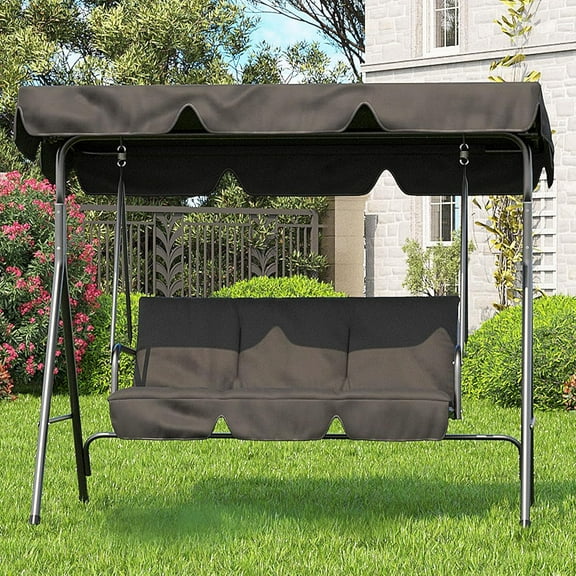 3-Seat Patio Swing Chair,Outdoor Converting Canopy Swing Glider Patio Hammock for Parks,Gardens,Balconies