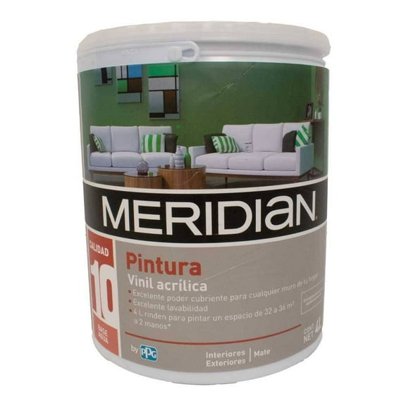 Pintura Meridian Mate para Interiores y Exteriores Vinil Acrílica 4 Litros