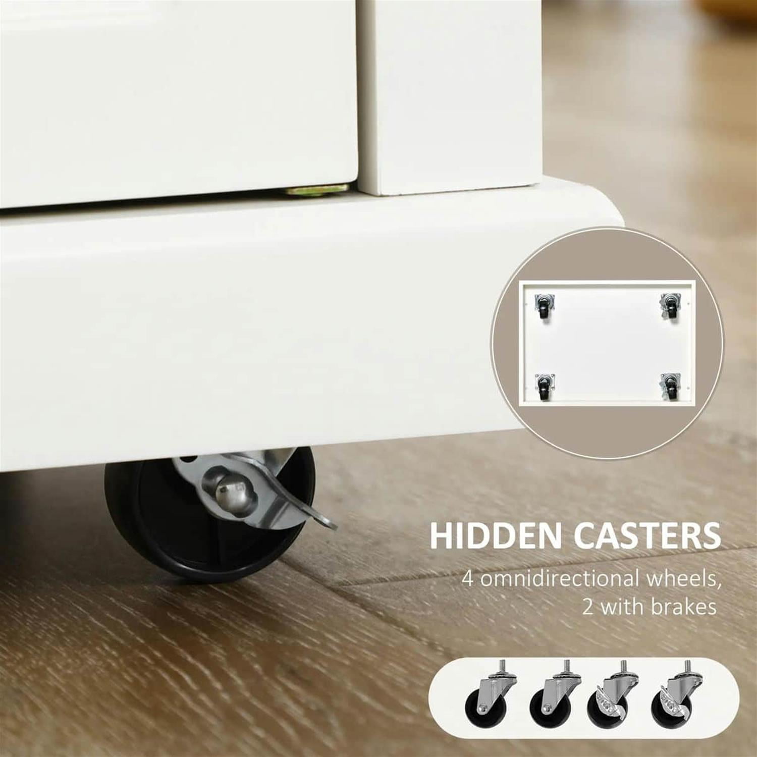 Demi Bonn 35" Rolling Kitchen Island Cart, Mobile Serving Trolley Table with Storage, Adjustable Shelf & 2 Towel Holders for Home & Kitchen, White