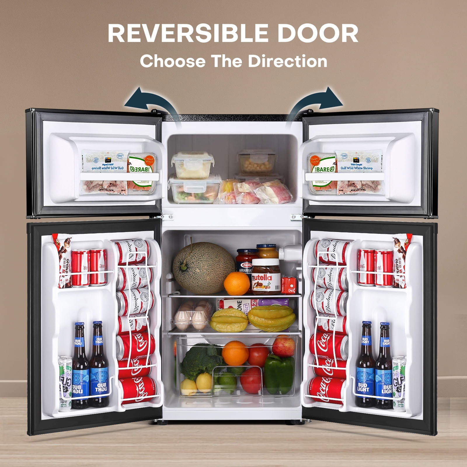 Upstreman 3.2 Cu.Ft Mini Fridge with Freezer, 2 Door Small Refrigerator Mini Apartment Size Refrigerator, SD321 Stainless Steel