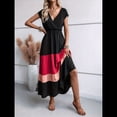 thumbnail image 4 of Vestido de Fiesta para Mujer, con Bloques de Color, Cintura Alta, Corta, Cuello en V, Informal, Fruncido y Bajo con Volantes Estilo 2 M, 4 of 9