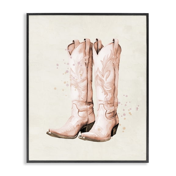 Howdy Cowgirl Pastel Boots Black Framed Giclee Art, design by Kim Allen