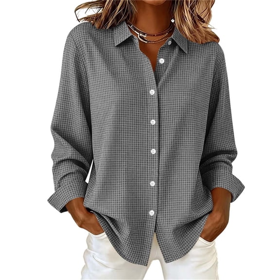 Luvrsol Button Up Shirt Women Checkered Blouse Long Sleeve Loose Tops for Commute & Daily Errands S-2XL