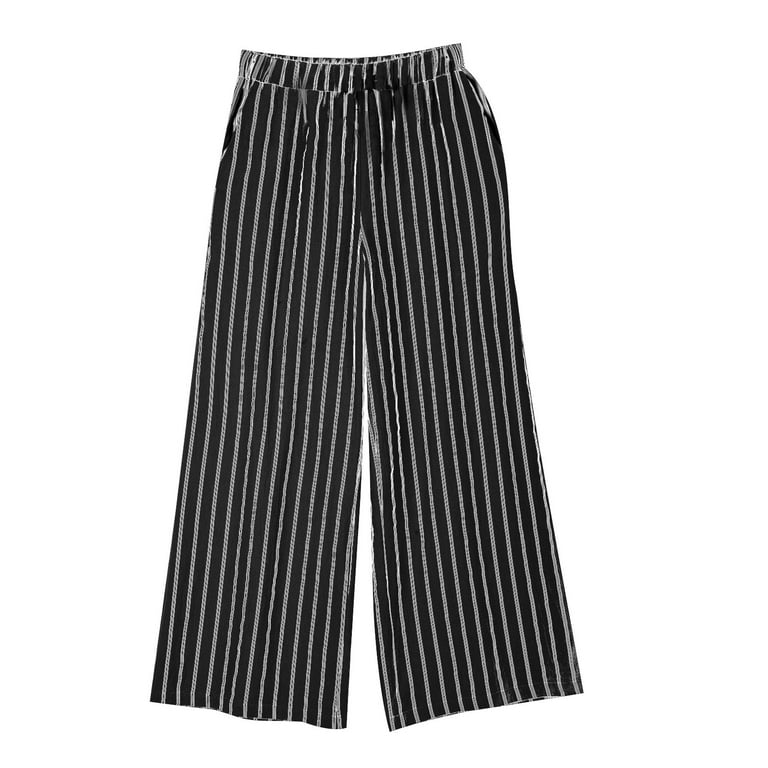 Lolmot Retro Cotton Linen Striped Wide-Legged Pants Women Thin Drape Casual Straight Pants Summer Drawstring Elastic High Waist Pant Pockets Cropped Lolmot Retro Cotton Linen Striped Wide-Legged Pants Women Thin Drape Casual Straight Pants Summer Drawstring Elastic High Waist Pant Pockets Cropped