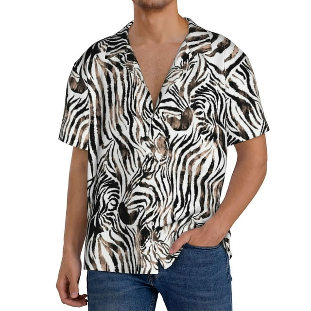 Fotbe Leopard And Zebra Camisa Estampada de Manga Corta para Hombre, Casual de Verano, Estilo Playero, Sin Arrugas-XX-Large