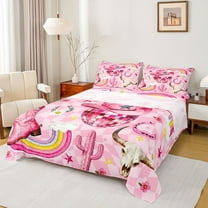 Homewish Pink Disco Ball Bed Sheets for Girls, Western Cowgirl Boot Hat King Sheets, Cartoon Stars Rainbow Sheet Set, Lightweight Room Decor, 4-Piece