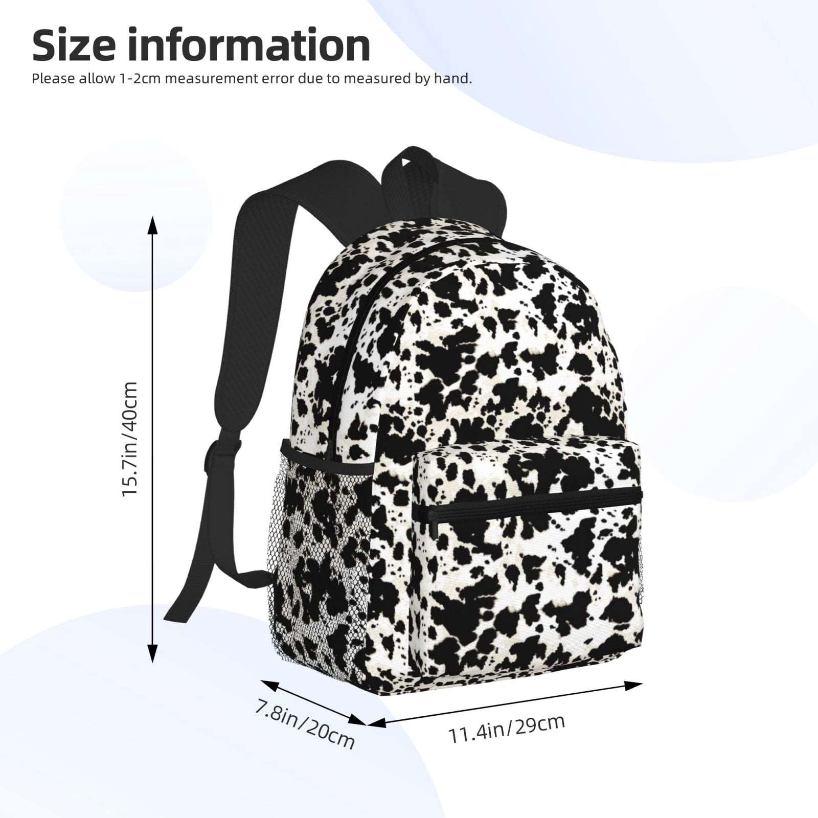 Horeoi Cow Skin 1 Print Casual Backpack for School Work Travel Hiking with Laptop Compartment and Side Pockets Lightweight Design