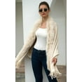 thumbnail image 3 of ZhangBaoLin Women Shawl Wrap Cardigan Faux Fur Collar Poncho Cape Sweater Tassels Knit Coat, 3 of 7